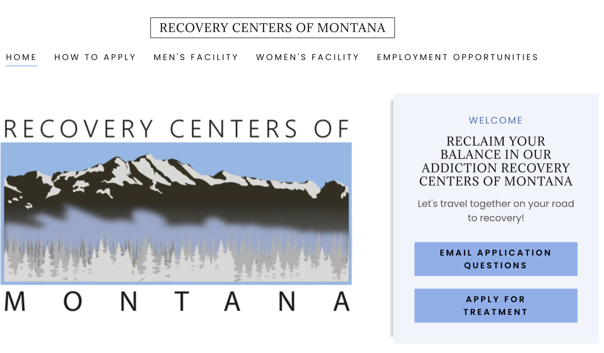 graphic is a screen shot of the recovery centers of Montana web page.